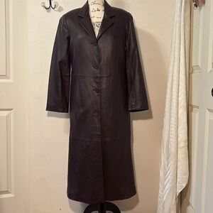 GORGEOUS! NWT CENTIGRADE Long Leather Coat w/zip-out liner, DK PLUM, Roomy Sz XS